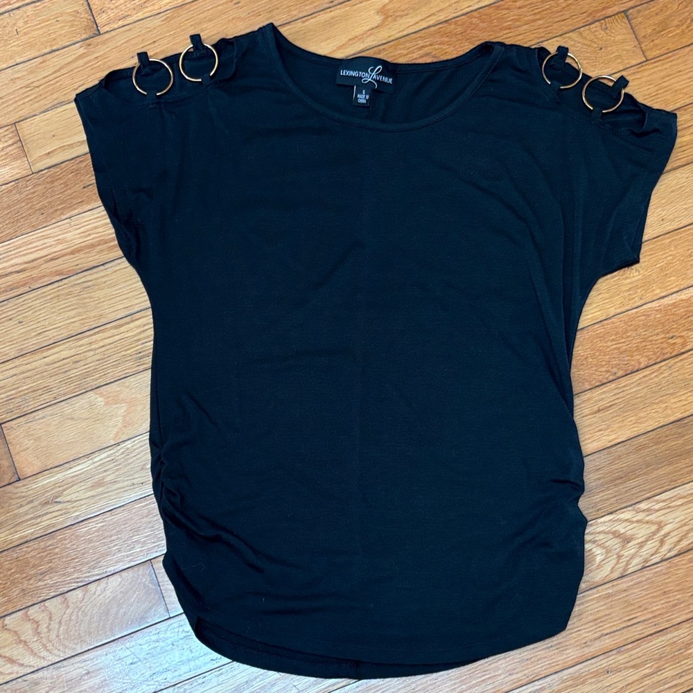 Chic Black Short Sleeve Top with Ring Accents